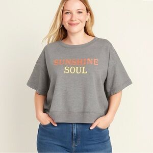 BOXY Retro style crop Short sleeves sweater Old Navy grey fleece sommer vibes XL